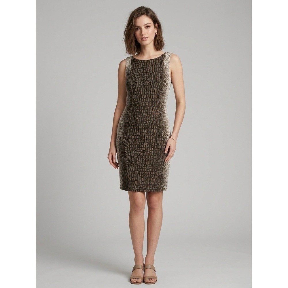 Lafayette 148 New York Brown Textured Ombre Wool Blend Sheath Dress Size 14